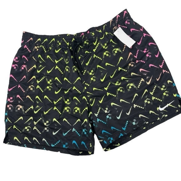 NIKE Mens size XXL All Over Logo Black Swim Trunks Shorts Swimwear lined 2XL NWT - Picture 1 of 8